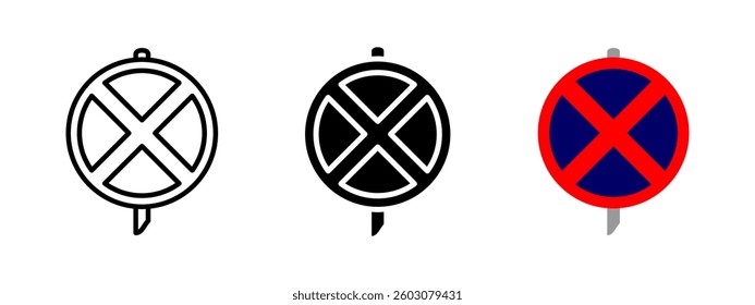 No parking icon. Traffic regulation vector illustration. Road restriction sign for urban areas and transportation control. Prohibited stopping pictogram. Warning and restriction symbol.