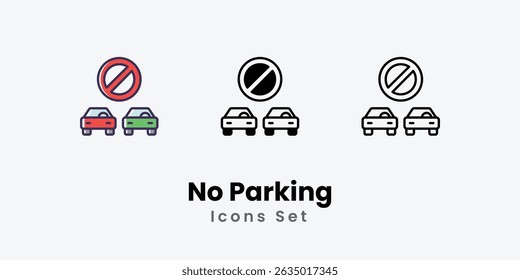No Parking Icons thin line and glyph vector icon stock illustration