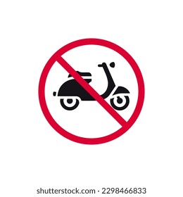 No parking scooter prohibited sign, retro moped forbidden modern round sticker, vector illustration