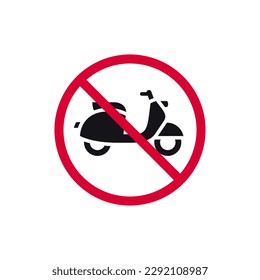 No parking scooter rohibited sign, retro moped forbidden modern round sticker, vector illustration