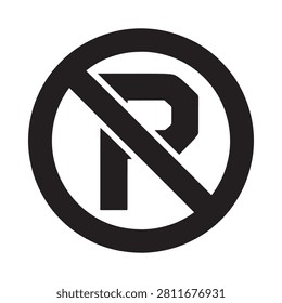 No Parking Sign Black Vector Silhouette On White Background