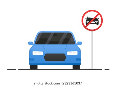 No Parking Sign Board with Car. No parking symbol. Car restriction ban icon in neumorphism style. Parking car is not allowed icons. Restriction icon. Flat design. Vector illustration