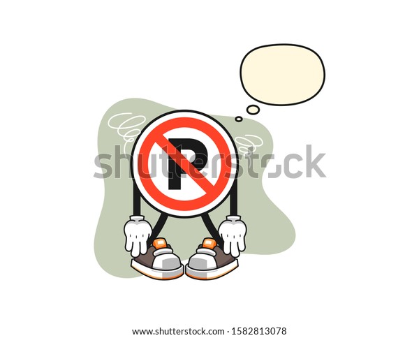 No parking sign broken spirit with\
thought bubble cartoon. Mascot Character\
vector.