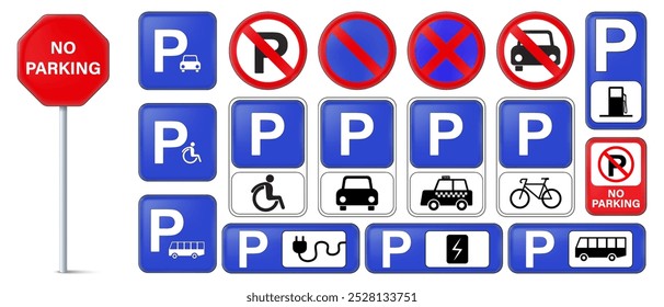 No parking sign. Car parking sign vector. Parking and traffic sign. Urban transportation. Street road symbol.