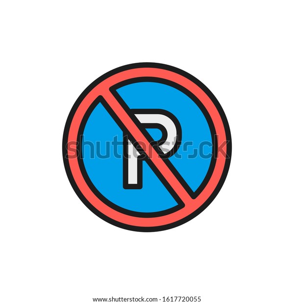 No parking sign flat color line icon. Isolated\
on white background