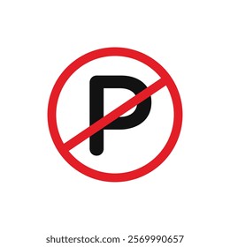 No parking sign flat line symbol set.