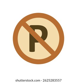 Ilustración vectorial plana sin signo de estacionamiento con letra P en negrita y símbolo de barra