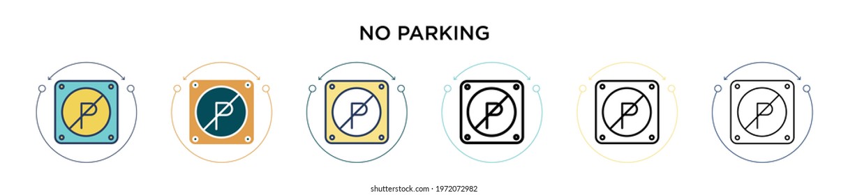No parking sign icon in filled, thin line, outline and stroke style. Vector illustration of two colored and black no parking sign vector icons designs can be used for mobile, ui, web