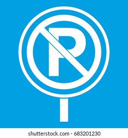 No parking sign icon white isolated on blue background vector illustration