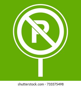 No parking sign icon white isolated on green background. Vector illustration