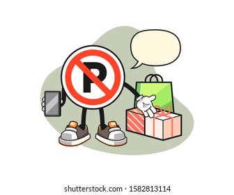 No parking sign online shopping with speech bubble cartoon. Mascot Character vector.