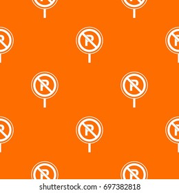 No parking sign pattern repeat seamless in orange color for any design. Vector geometric illustration