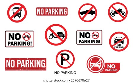 No Parking Sign . Prohibited Parking Warning Symbol, Traffic Regulation Notice, Road Safety Signage, Stop Parking Icon, Vector Design for Public and Private Spaces
