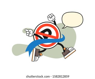 No parking sign reach the finish line with speech bubble cartoon. Mascot Character vector.