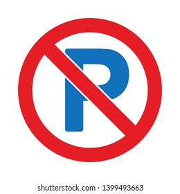 No parking sign in red and blue, Crossed out capital letter P