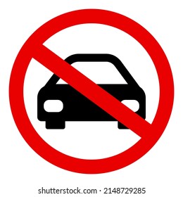 No hay señal de estacionamiento o vector de símbolo con el coche negro y la cruz de círculo rojo a la izquierda