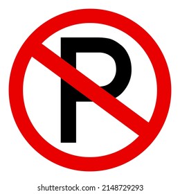 No parking sign or symbol vector with black P charector and red circle cross from left