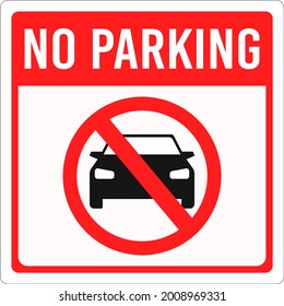 No parking sign. Sign with text no parking and crossed out car. Plate with a red no parking sign for outdoor installation. Vector illustration isolated on white background