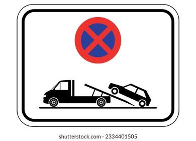 no parking sign with tow truck and car