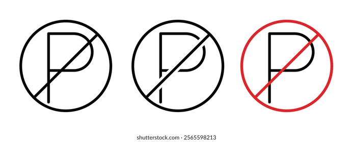 No parking sign vector in black and red colors