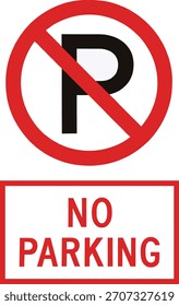 Rojo y blanco sin Ilustración vectorial de señal de estacionamiento con símbolo P cruzado. Gráficos de señales de tránsito limpios y audaces para reglas de tránsito, advertencias, seguridad urbana y diseños de señalización regulatoria