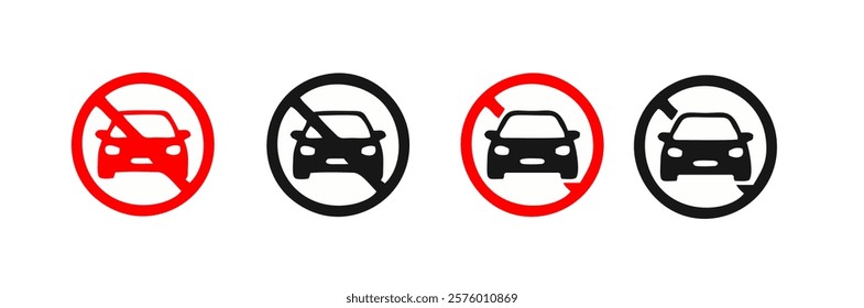 No parking sign. Vector isolated on white. Parking car is not allowed icons.