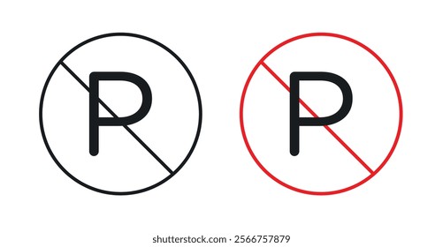 No parking signs in black outline, solid and colored style