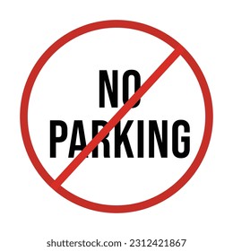 No Parking Text In Red CIrcle Vector Design