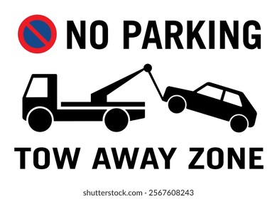 no parking tow away zone shield with car being towed illustration