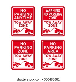 No parking tow away zone sign vector set