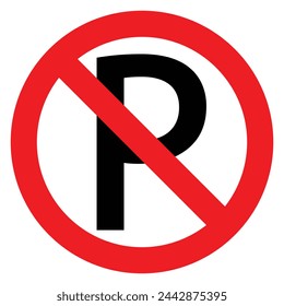 No hay icono de vector de estacionamiento. Señal redonda de prohibición de estacionamiento de tráfico.
