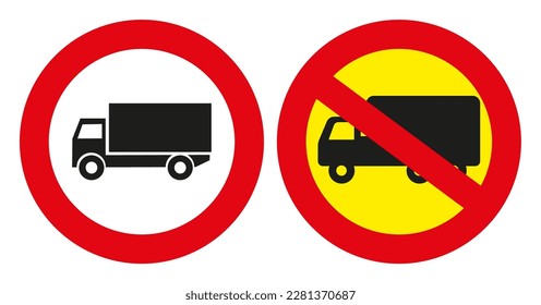 No passage for a truck, road prohibition signs. Road signs vector illustration.