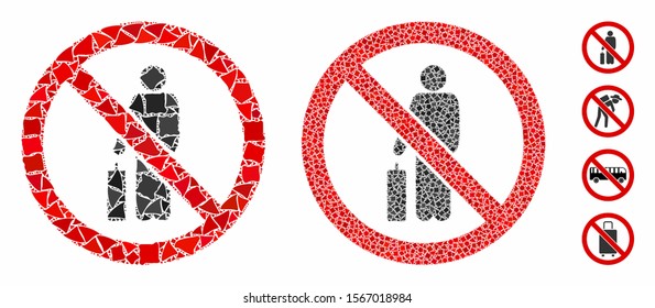No passenger composition of rough pieces in different sizes and color hues, based on no passenger icon. Vector rough dots are grouped into composition. No passenger icons collage with dotted pattern.