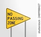 No Passing Zone: vector illustration of a yellow traffic sign indicating a no-passing zone