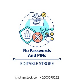 No passwords and pins concept icon. Unprotected information idea thin line illustration. Theft and introduction in personal life. Vector isolated outline RGB color drawing. Editable stroke