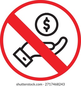 No Payment Accepted Sign Icon – Payment Prohibited Symbol, Do Not Pay Warning Graphic, No Money Transaction Signage for Free Services, Complimentary Areas, Restricted Zones and Non-Commercial Locations