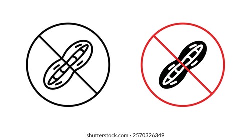 No peanut sign vectors set in black. line and flat versions