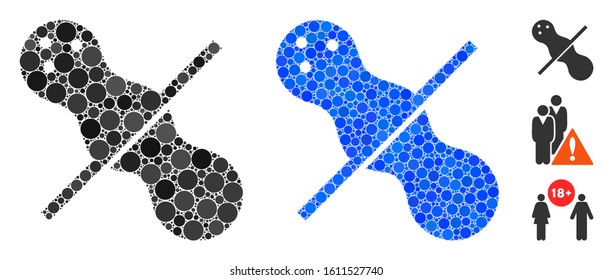 No peanuts composition of round dots in various sizes and color tints, based on no peanuts icon. Vector round dots are combined into blue illustration.