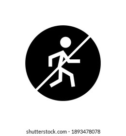 No pedestrian crossing symbol vector  in solid black flat shape glyph icon, isolated on white background