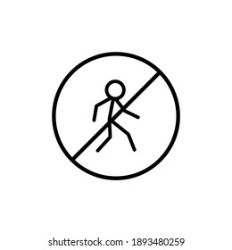 No pedestrian crossing symbol vector  in flat black line style, isolated on white background