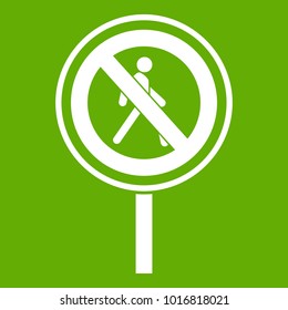 No pedestrian sign icon white isolated on green background. Vector illustration