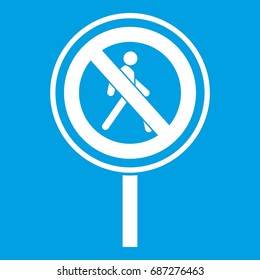 No pedestrian sign icon white isolated on blue background vector illustration