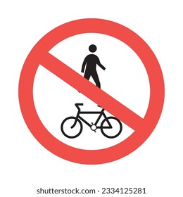 No pedestrians or cyclists. Prohibition road sign. Vector illustration.