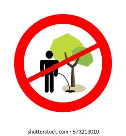 No pee under the tree sign. Prohibition.