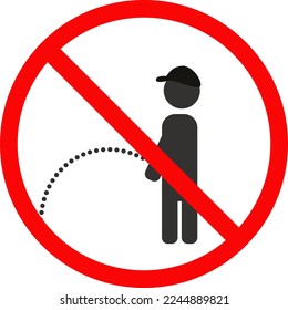 No peeing vector sign illustration isolated on white background. Do not urinate on the floor sign, impolite behavior pictogram. Please do not urinate here. Forbid urinating