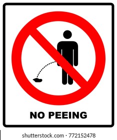 No peeing vector sign illustration isolated on white background. No urinating on floor sign, impolite behavior pictogram. Warning forbidden red symbolfor forests and public places