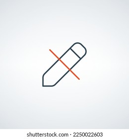 No Pen or Pencil Icon, clear drawing, eriser tool icon. Prohibited drawing sign. Stock vector illustration isolated on white background.