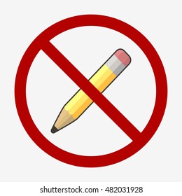 No pencil icon. Pencil is not allowed. Icon isolated. Flat design vector illustration