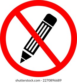No Pencil sign icon. Do not write. Edit content button. Red prohibition sign on white background..eps