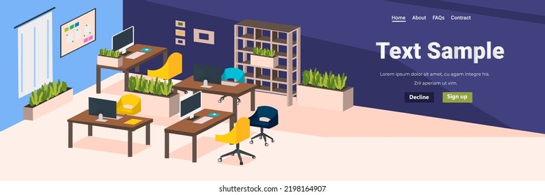 No People Eco Office Interior With Green Plants Horizontal Copy Space